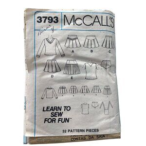 1988 McCalls 3793 Cheerleader Sewing Pattern Size 8 Miss Tops & Skirts Vintage U